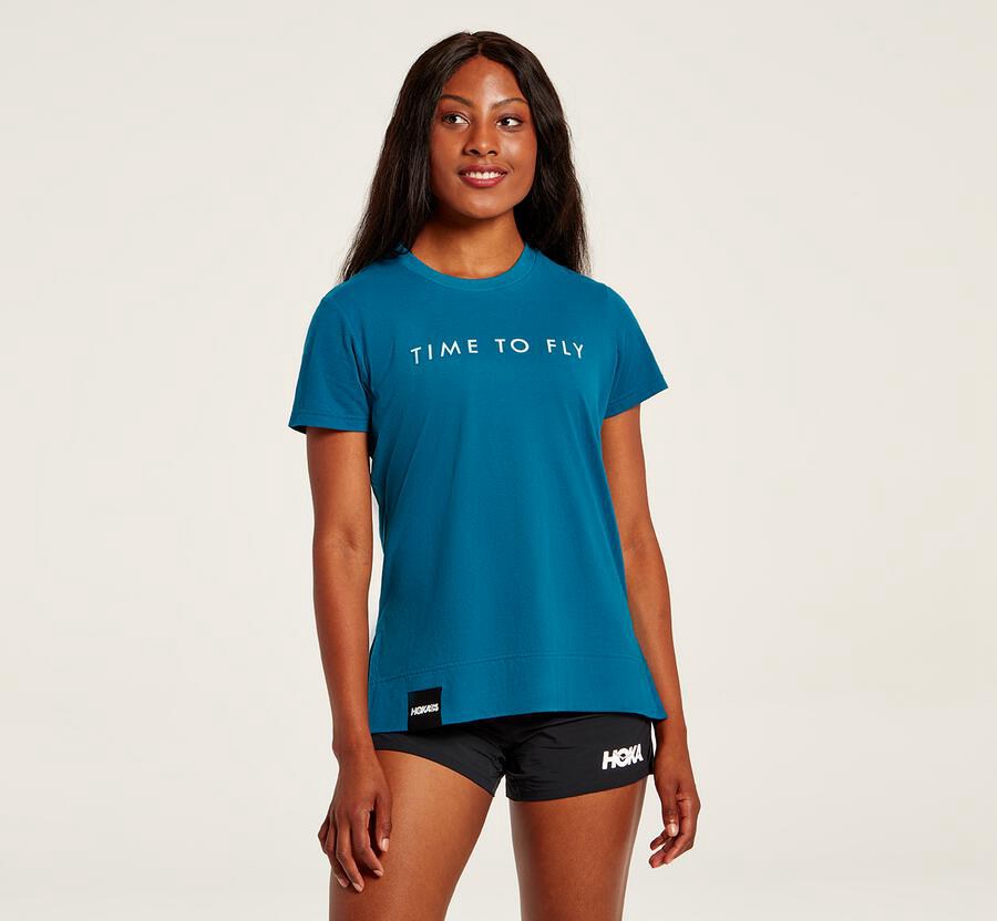 Hoka Australia One One Brand - Womens Tee Blue - EBUKH-1628